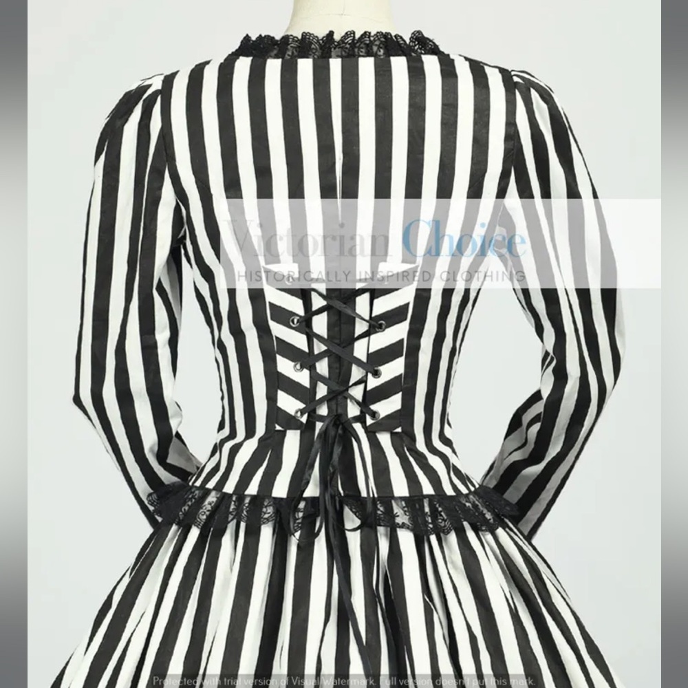 Victorian Choice Gothic Sleepy Hollow Gown Black & White Beetlejuice Dress - Picture 5 of 15